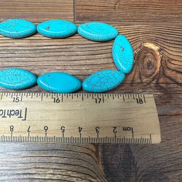 Handmade Turquoise Stone 36” Necklace + Rhinestone Clamper + Earrings - Picture 8 of 9